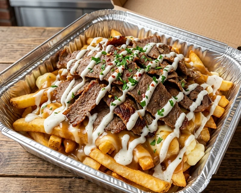 Halal beef donair poutine at Mashawi Market & Grill, Iraqi grill in east Calgary