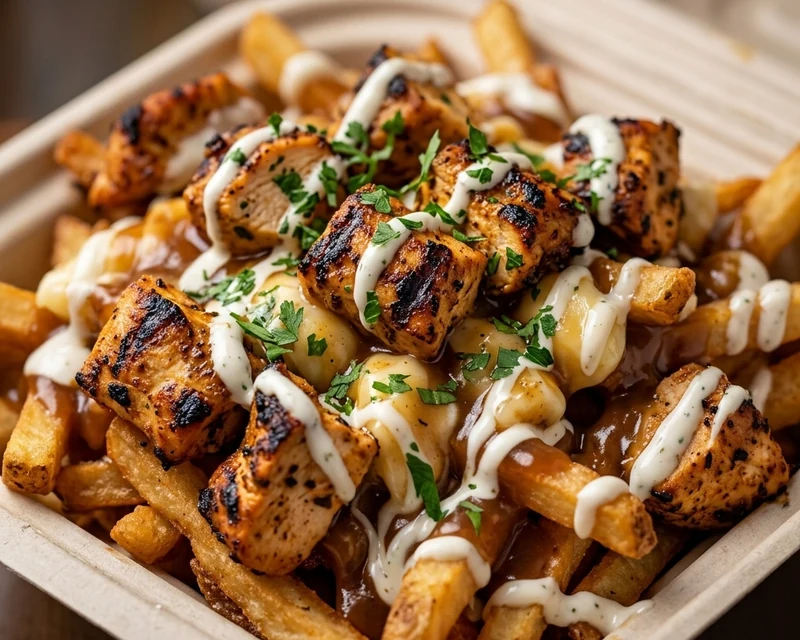 Halal chicken tikka poutine at Mashawi Market & Grill near Forest Heights, Calgary